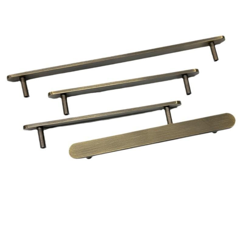 Solid Brass Minimalist Cabinet Handles and Round Knobs in Antique Bronze Finish for Modern Kitchen Drawers and Wardrobe Furniture