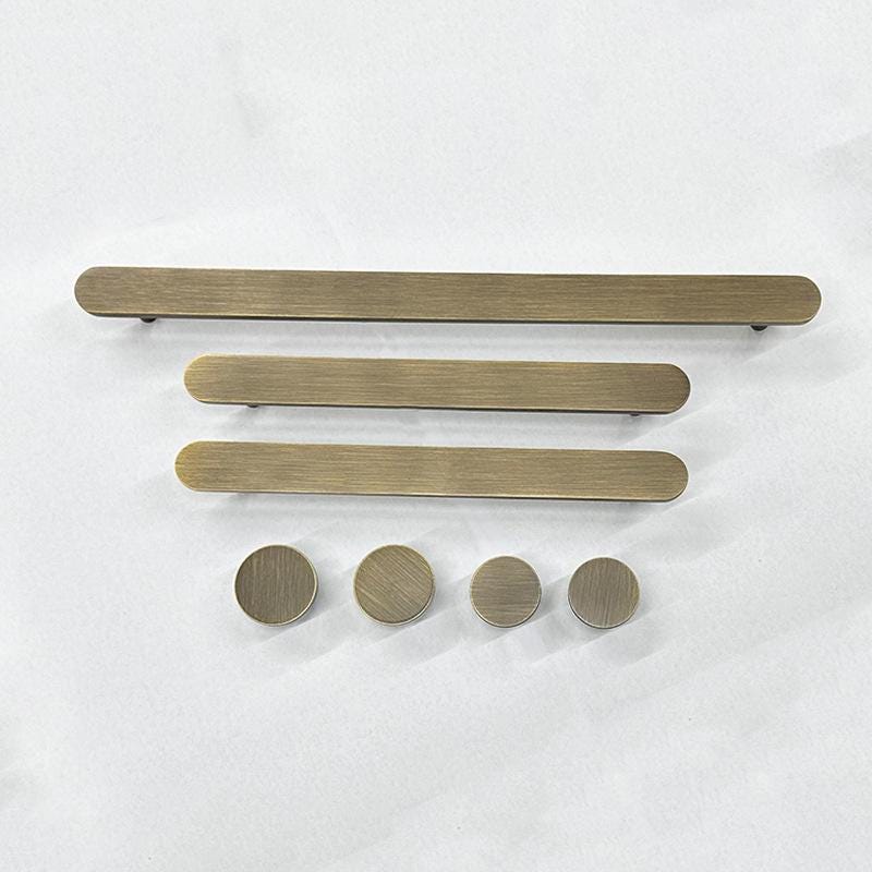Solid Brass Minimalist Cabinet Handles and Round Knobs in Antique Bronze Finish for Modern Kitchen Drawers and Wardrobe Furniture