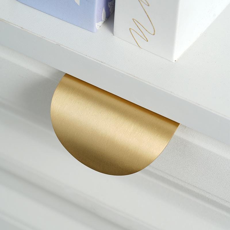 Solid Brass Gold Finger Pull Handles with Modern Cutout Leaf Design and Minimalist Edge Pulls for Kitchen Cabinets and Furniture Drawers