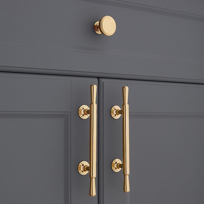 Polished Solid Brass Cabinet Handles in Classic Style Featuring T-Bar and Knob Designs for Luxury Kitchens and Elegant Furniture Drawers