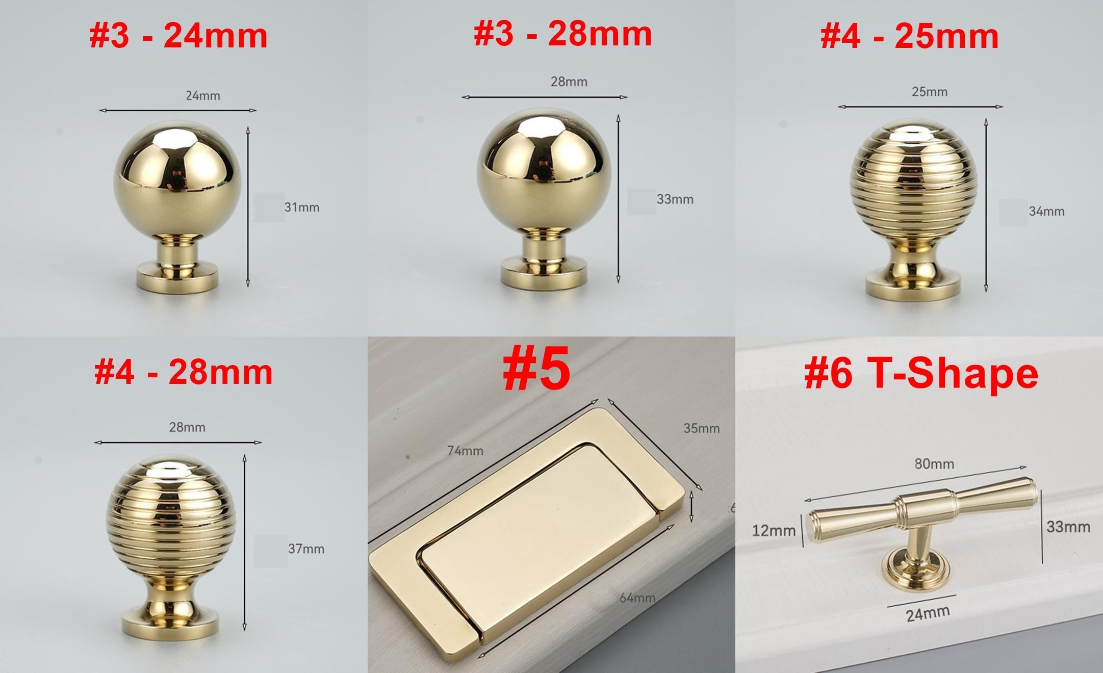 Solid Brass Round Cabinet Pulls & Knobs - Gold Finish for Cabinets - #1 - 32.5mm / 1pc