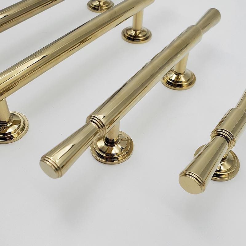 Polished Solid Brass Cabinet Handles in Classic Style Featuring T-Bar and Knob Designs for Luxury Kitchens and Elegant Furniture Drawers