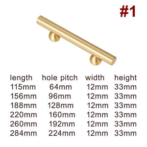 Solid Brass Round Cabinet Pulls & Knobs - Brushed Gold Finish - #1 T-Shape / 1pc