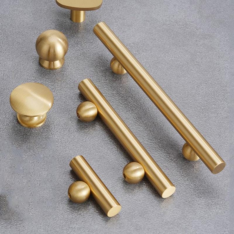 Gold Finish Solid Brass Cabinet Handles Modern Style Sleek Cylindrical Pulls Minimalist Furniture Knobs Drawer Kitchen Wardrobe Hardware