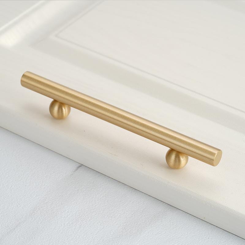 Gold Finish Solid Brass Cabinet Handles Modern Style Sleek Cylindrical Pulls Minimalist Furniture Knobs Drawer Kitchen Wardrobe Hardware