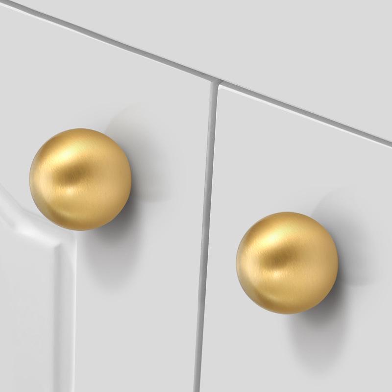Solid Brass Cabinet Knobs Modern Round Ball Shape Minimalist Drawer Pulls Gold Finish Furniture Handles Wardrobe Kitchen Hardware