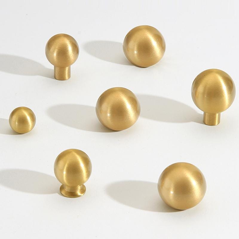 Solid Brass Cabinet Knobs Modern Round Ball Shape Minimalist Drawer Pulls Gold Finish Furniture Handles Wardrobe Kitchen Hardware