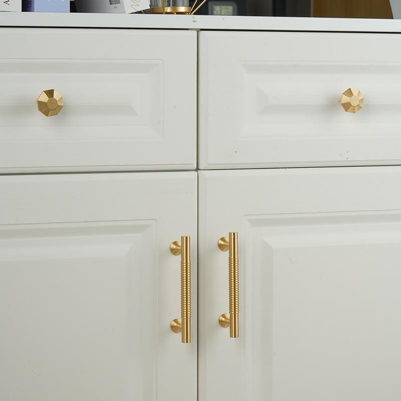 Solid Brass Cabinet Handles Knobs Mixed Shapes Gold Finish Drawer Pulls for Kitchen Wardrobe Cupboard Dresser Furniture Modern Hardware Set