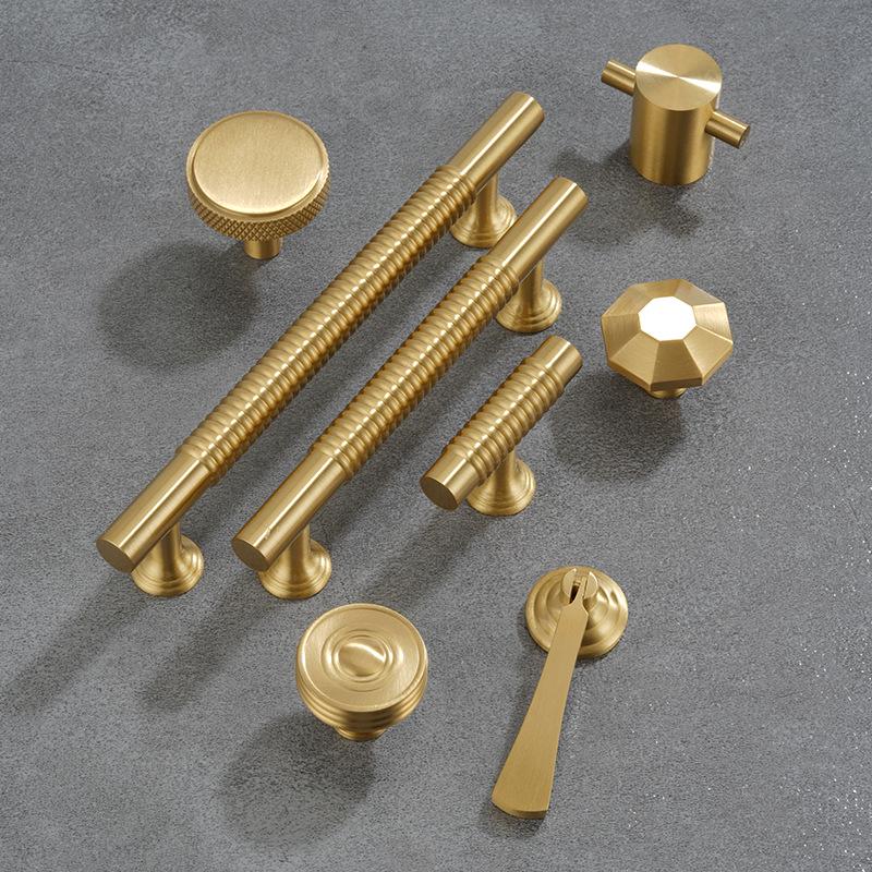 Solid Brass Cabinet Handles Knobs Mixed Shapes Gold Finish Drawer Pulls for Kitchen Wardrobe Cupboard Dresser Furniture Modern Hardware Set