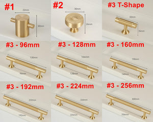 Solid Brass Knurled Cabinet Pulls & Knobs - Brushed Gold Finish - #2 / 1pc