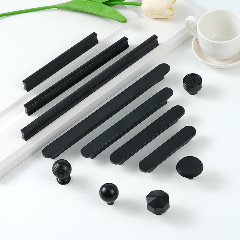 Matte Black Solid Brass Cabinet Handles Knobs Modern Minimalist Drawer Pulls for Kitchen Wardrobe Dresser Furniture Hardware