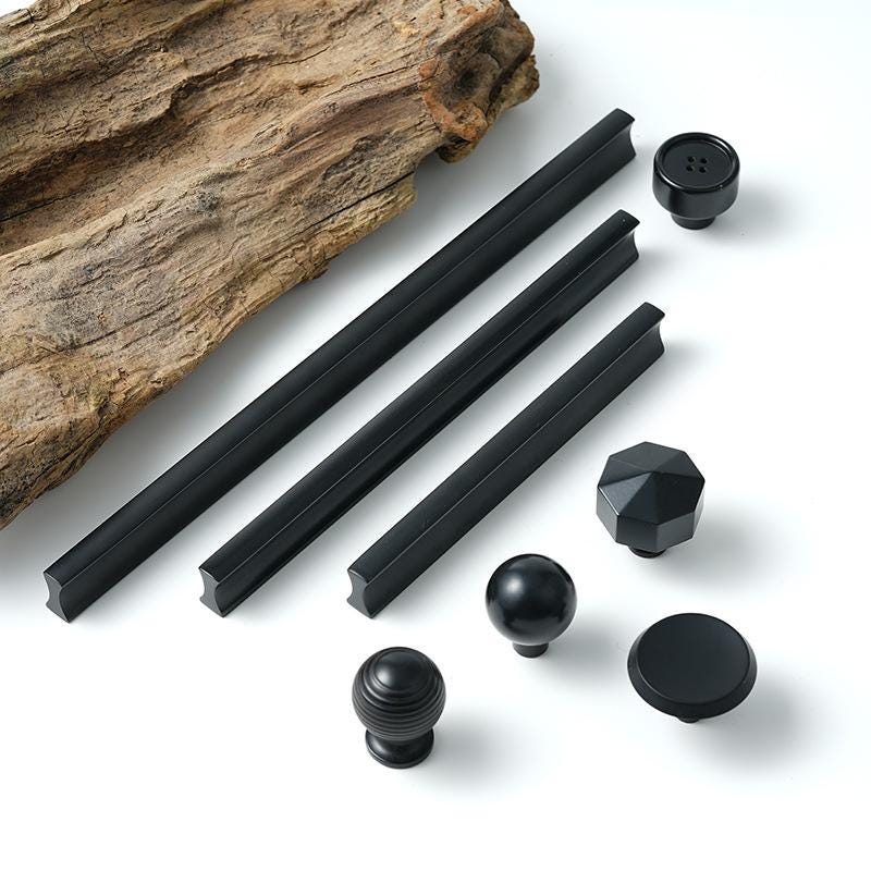 Matte Black Solid Brass Cabinet Handles Knobs Modern Minimalist Drawer Pulls for Kitchen Wardrobe Dresser Furniture Hardware