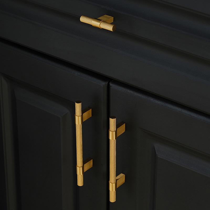Solid Brass Cabinet Knobs Handles Set Brushed Gold Finish Modern Textured Pulls Kitchen Cabinets Wardrobe Drawers Furniture Doors