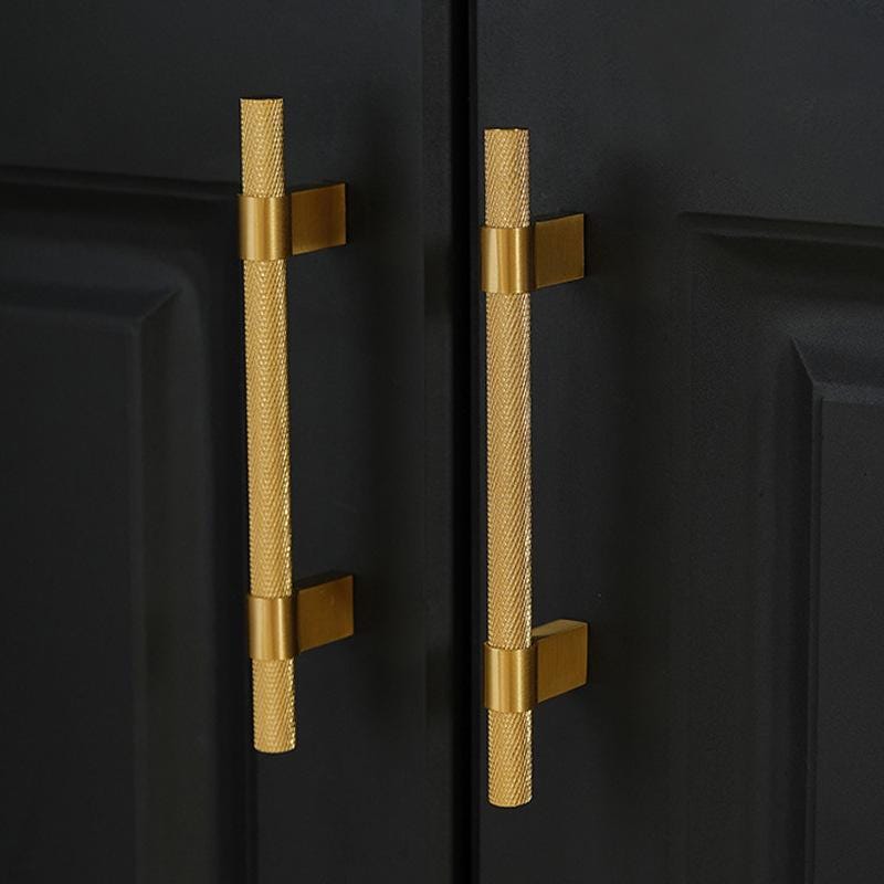 Solid Brass Cabinet Knobs Handles Set Brushed Gold Finish Modern Textured Pulls Kitchen Cabinets Wardrobe Drawers Furniture Doors