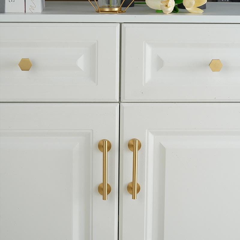 Solid Brass Cabinet Handles Knobs Set Brushed Gold Modern Pulls for Kitchen Cabinets Wardrobe Drawers Furniture Cupboard Closet Doors