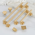 Solid Brass Cabinet Handles Knobs Set Brushed Gold Modern Pulls for Kitchen Cabinets Wardrobe Drawers Furniture Cupboard Closet Doors