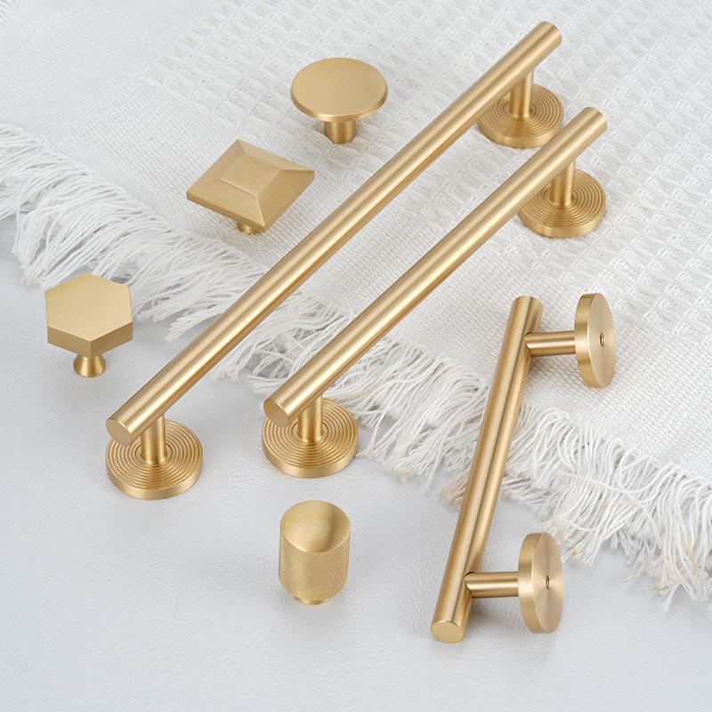 Solid Brass Cabinet Handles Knobs Set Brushed Gold Modern Pulls for Kitchen Cabinets Wardrobe Drawers Furniture Cupboard Closet Doors