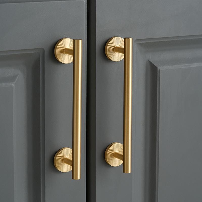 Solid Brass Cabinet Handles Knobs Set Brushed Gold Modern Pulls for Kitchen Cabinets Wardrobe Drawers Furniture Cupboard Closet Doors