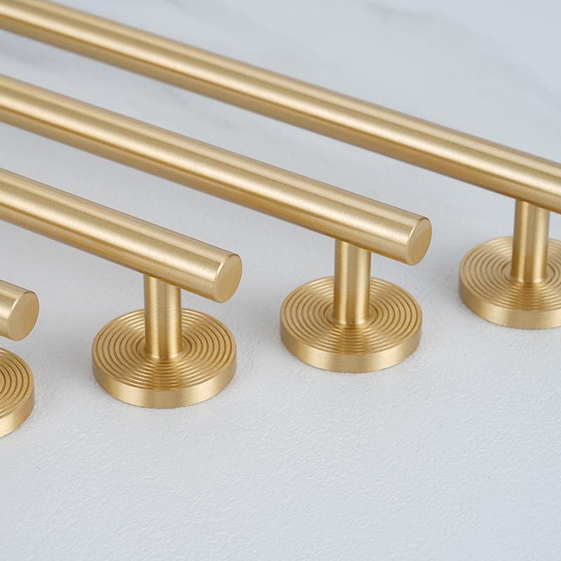 Solid Brass Cabinet Handles Knobs Set Brushed Gold Modern Pulls for Kitchen Cabinets Wardrobe Drawers Furniture Cupboard Closet Doors