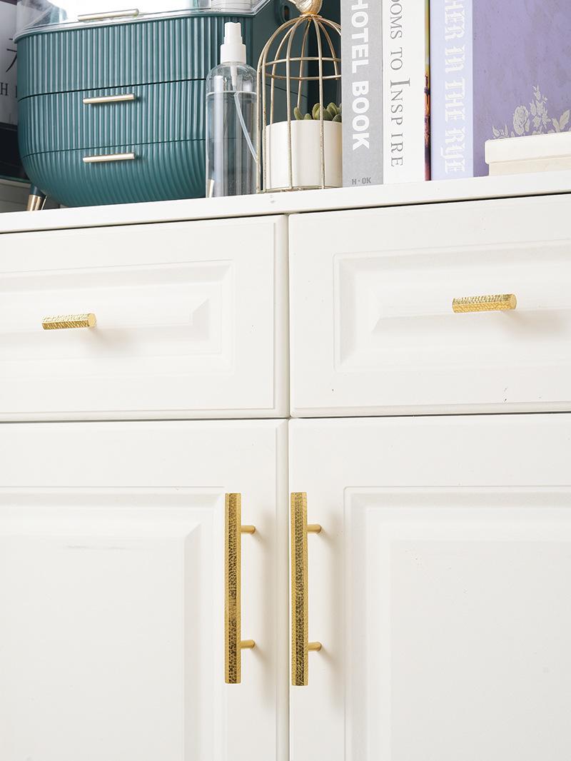 Solid Brass Hammered Texture Cabinet Handles Knobs Polished Gold Finish Pulls For Kitchen Furniture Closet Drawers Wardrobe Cupboard Decor