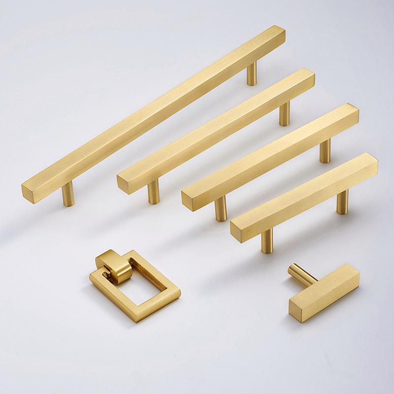 Solid Brass Square Drawer Handles Cabinet Pulls Dresser Knobs Furniture Hardware Kitchen Cupboard Wardrobe Minimalist Modern Gold Design