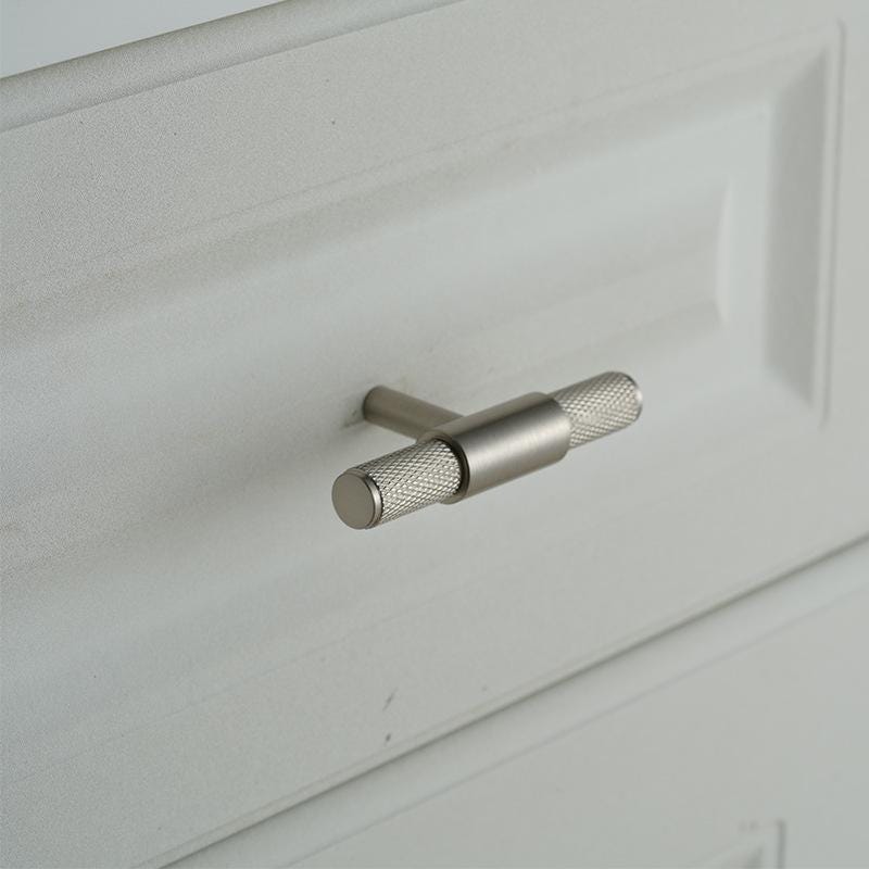 Solid Brass Knurled Texture Cabinet Handles Drawer Pulls Wardrobe Knobs Matte Nickel Finish Furniture Hardware Modern Industrial Style