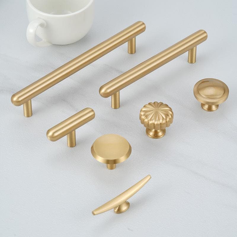 Solid Brass Square Cabinet Pulls & Knobs - Brushed Gold Finish - #2 - 33.5mm / 1pc