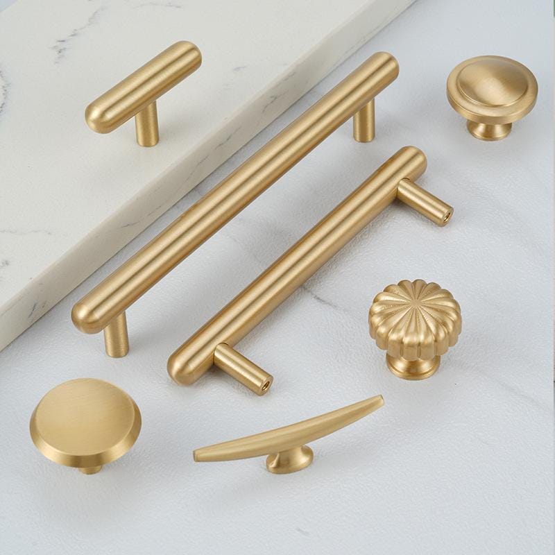 Solid Brass Square Cabinet Pulls & Knobs - Brushed Gold Finish - #3 / 1pc