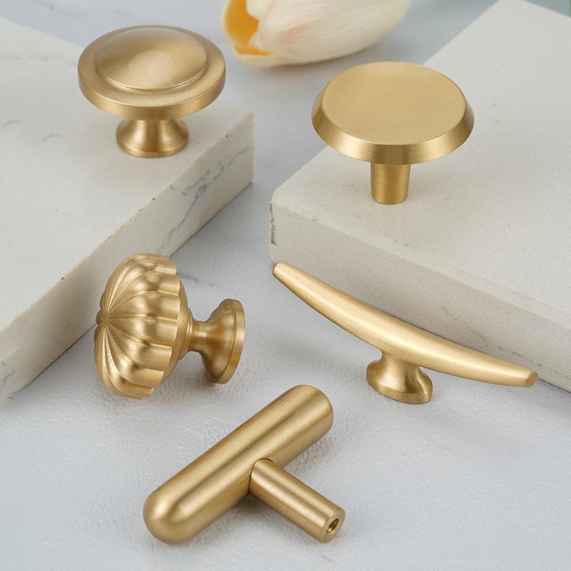 Solid Brass Square Cabinet Pulls & Knobs - Brushed Gold Finish - #4 - 50mm / 1pc