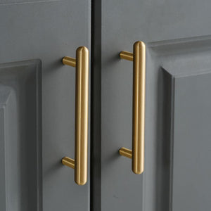 Solid Brass Square Cabinet Pulls & Knobs - Brushed Gold Finish - #4 - 128mm / 1pc