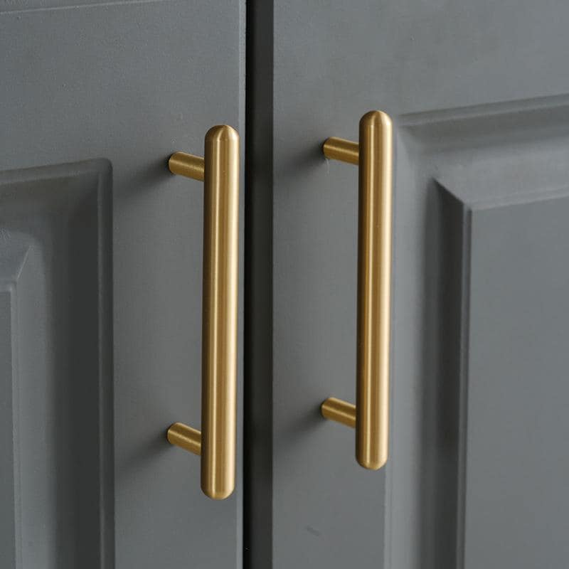 Solid Brass Square Cabinet Pulls & Knobs - Brushed Gold Finish - #4 - 128mm / 1pc