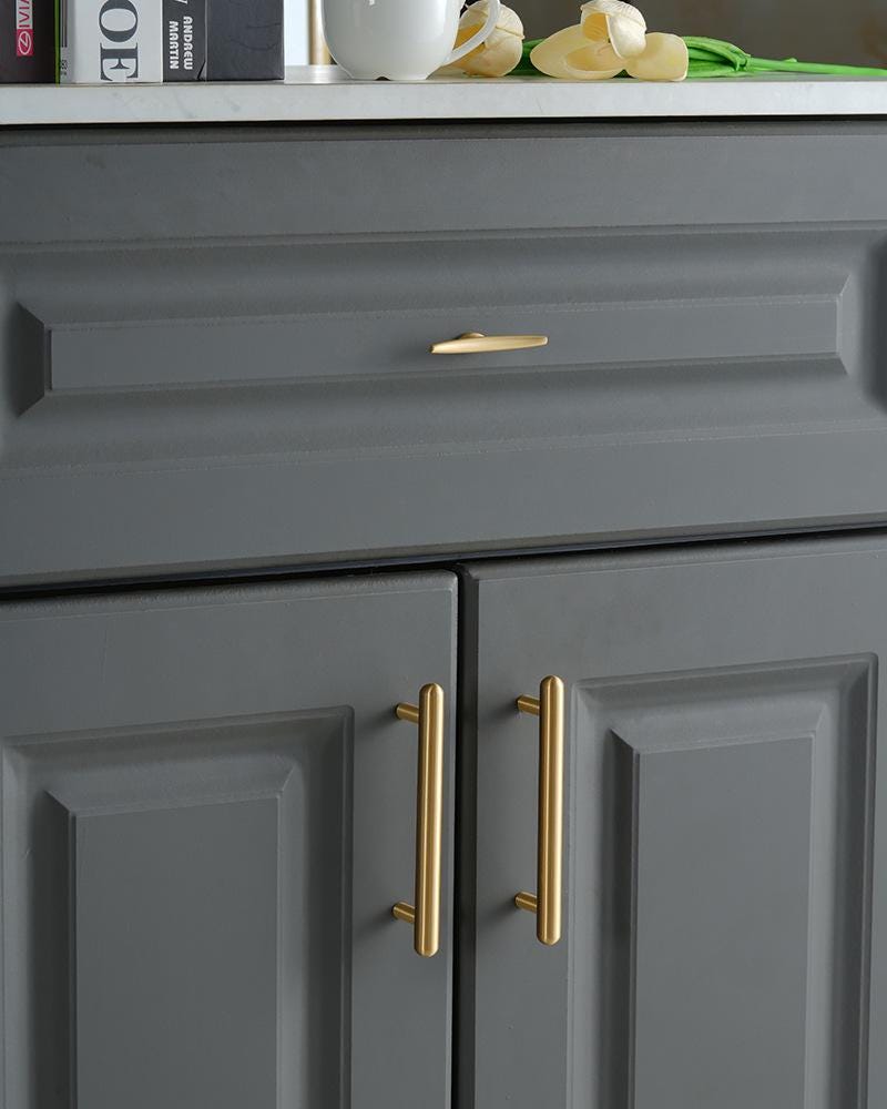 Solid Brass Square Cabinet Pulls & Knobs - Brushed Gold Finish - #4 - 160mm / 1pc