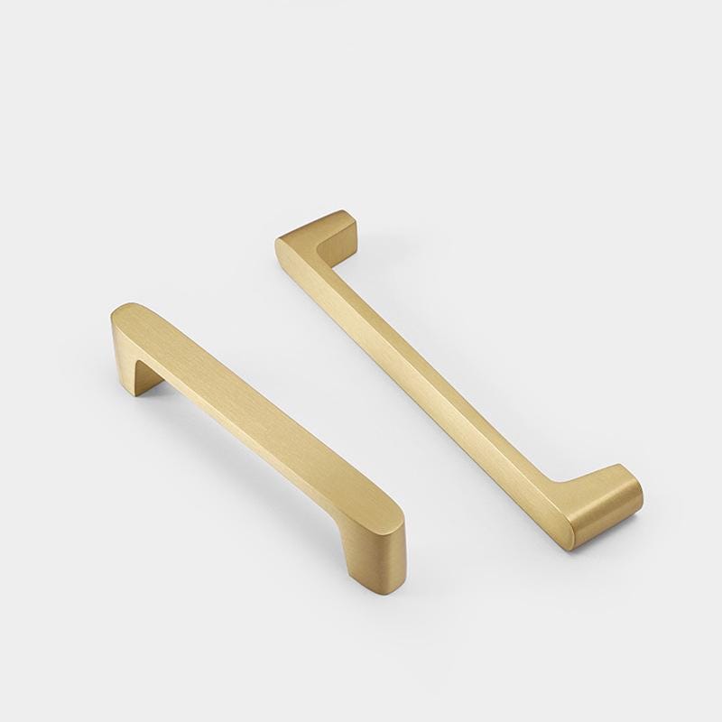 Solid Brass Brushed Gold Cabinet Pulls Modern Kitchen Drawer Handles Minimalist Style Furniture Hardware for Wardrobe Cupboard Doors