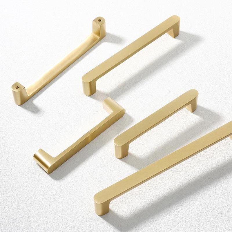 Solid Brass Brushed Gold Cabinet Pulls Modern Kitchen Drawer Handles Minimalist Style Furniture Hardware for Wardrobe Cupboard Doors