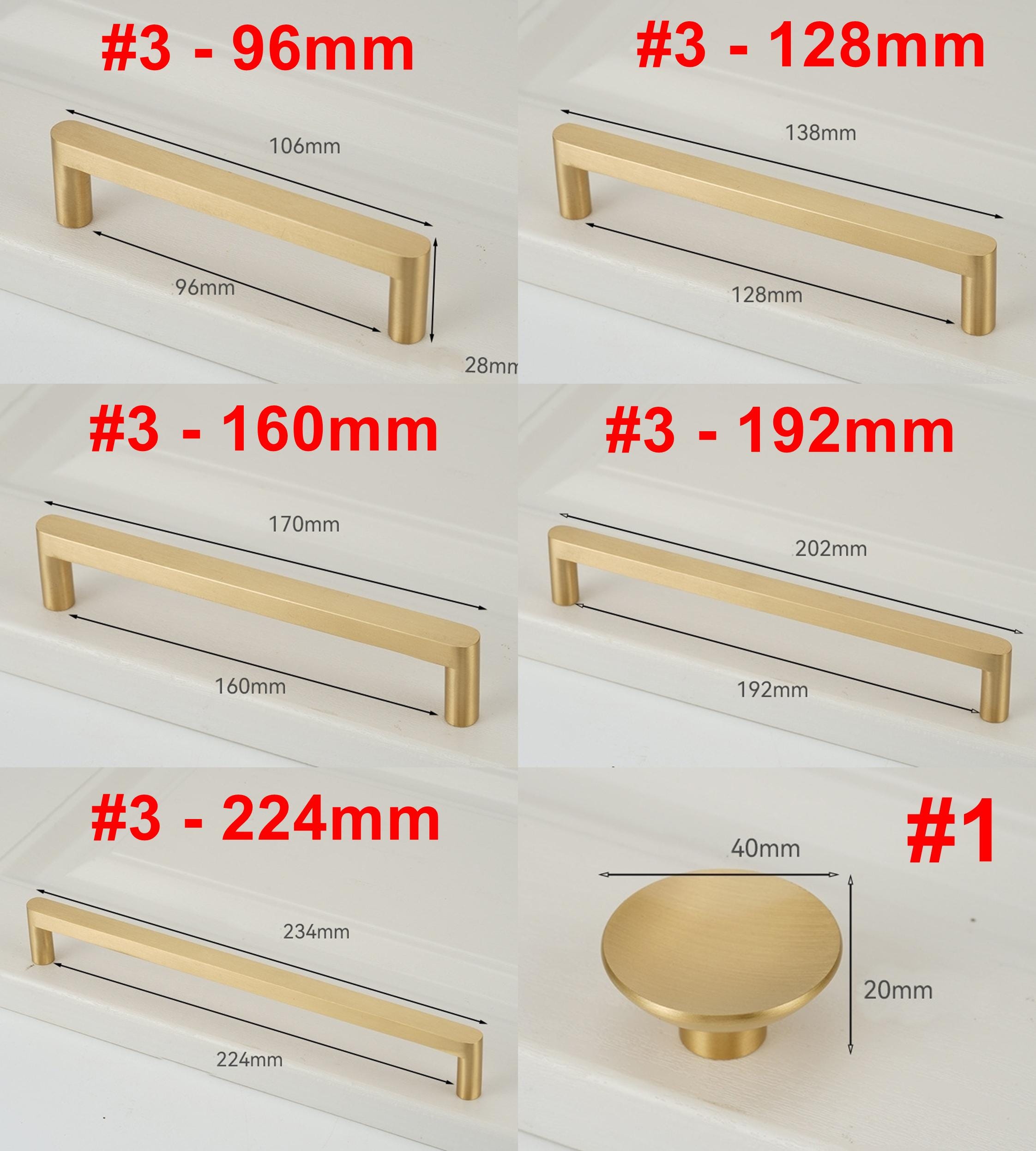 Solid Brass Minimalist Cabinet Pulls & Knobs - Brushed Gold Finish - #2 - 128mm / 1pc