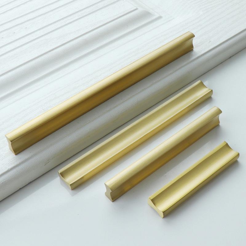 Solid Brass Edge Pulls Gold Kitchen Cabinet Handles Modern Minimalist Drawer Hardware for Wardrobe Dresser Cupboard Renovation