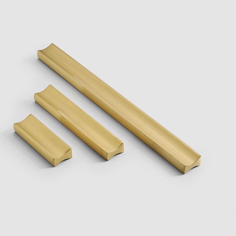 Solid Brass Edge Pulls Gold Kitchen Cabinet Handles Modern Minimalist Drawer Hardware for Wardrobe Dresser Cupboard Renovation