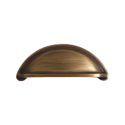 Open-Back Cup Pull in Antique Brass, front view.