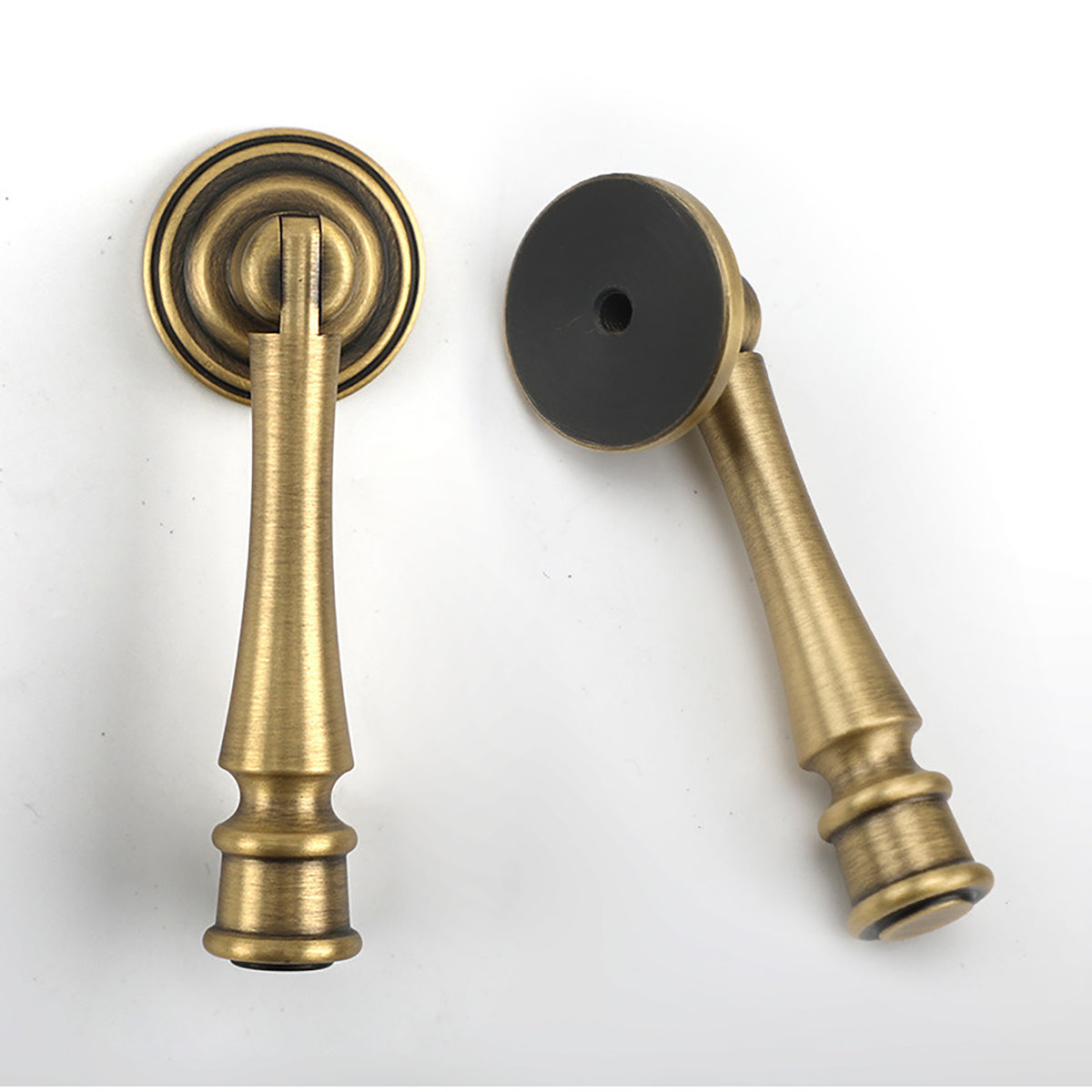 Additional view of swinging bar brass drop pull with brushed bronze finish, style #11.