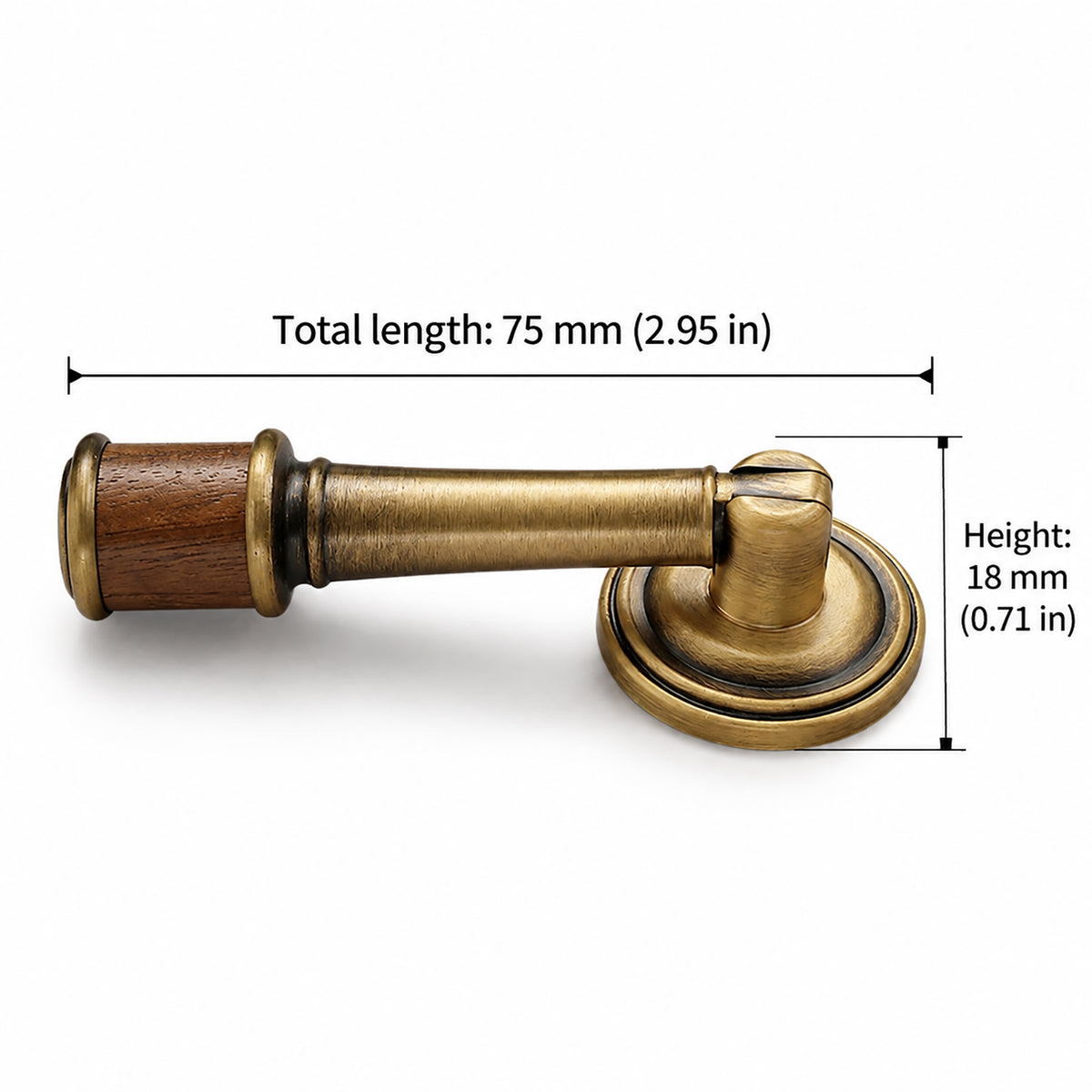 Measurements for swinging bar brass drop pull with brushed bronze finish, style #13.