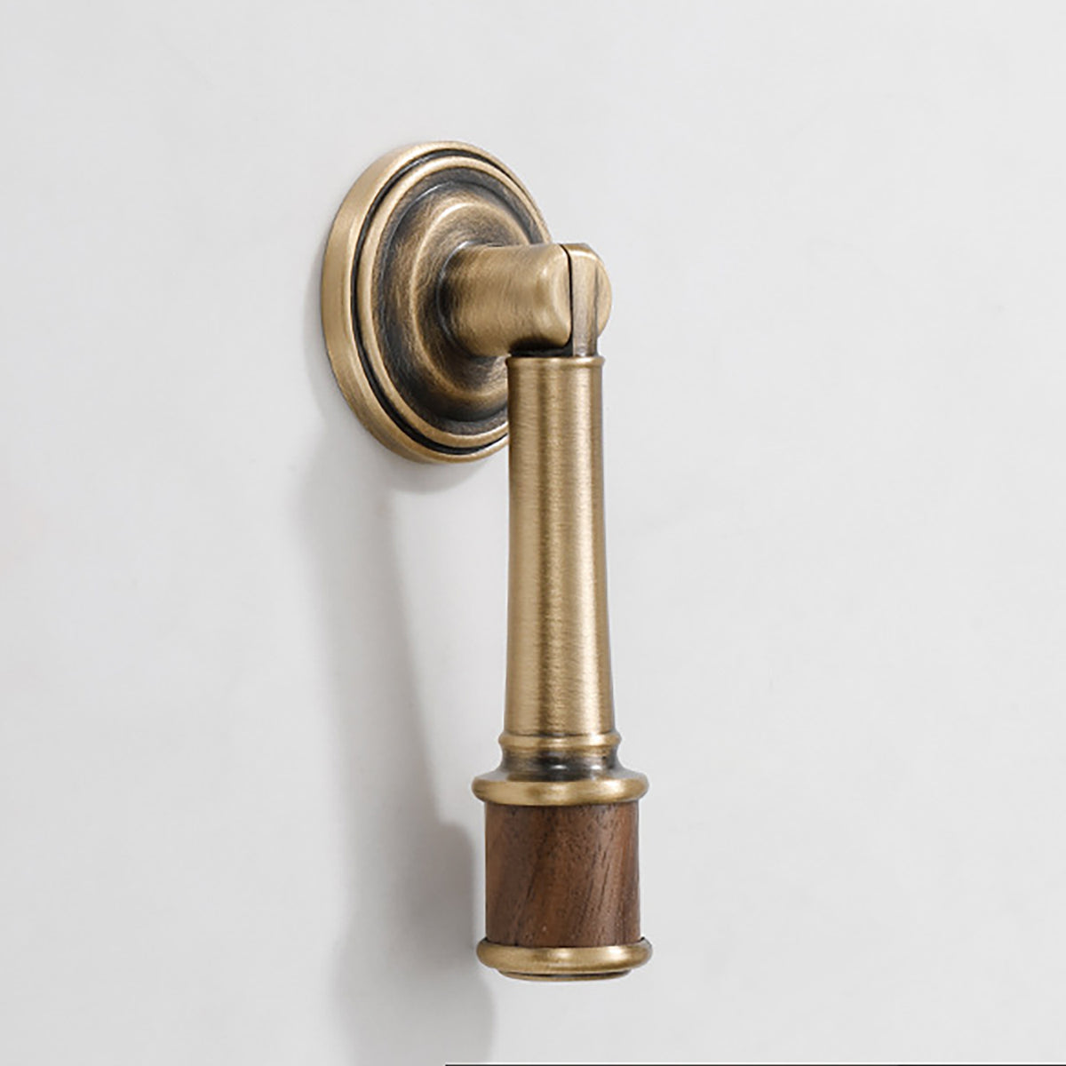 Additional view of swinging bar brass drop pull with brushed bronze finish, style #13.