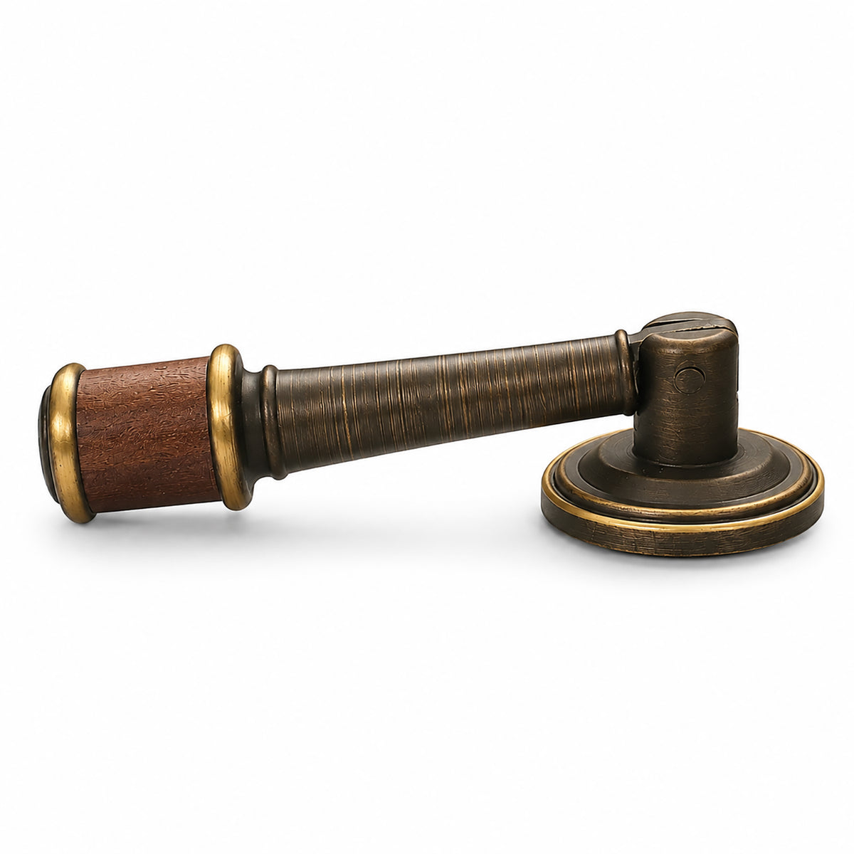 Wood-ended antique bronze brass drop pull, style #19.