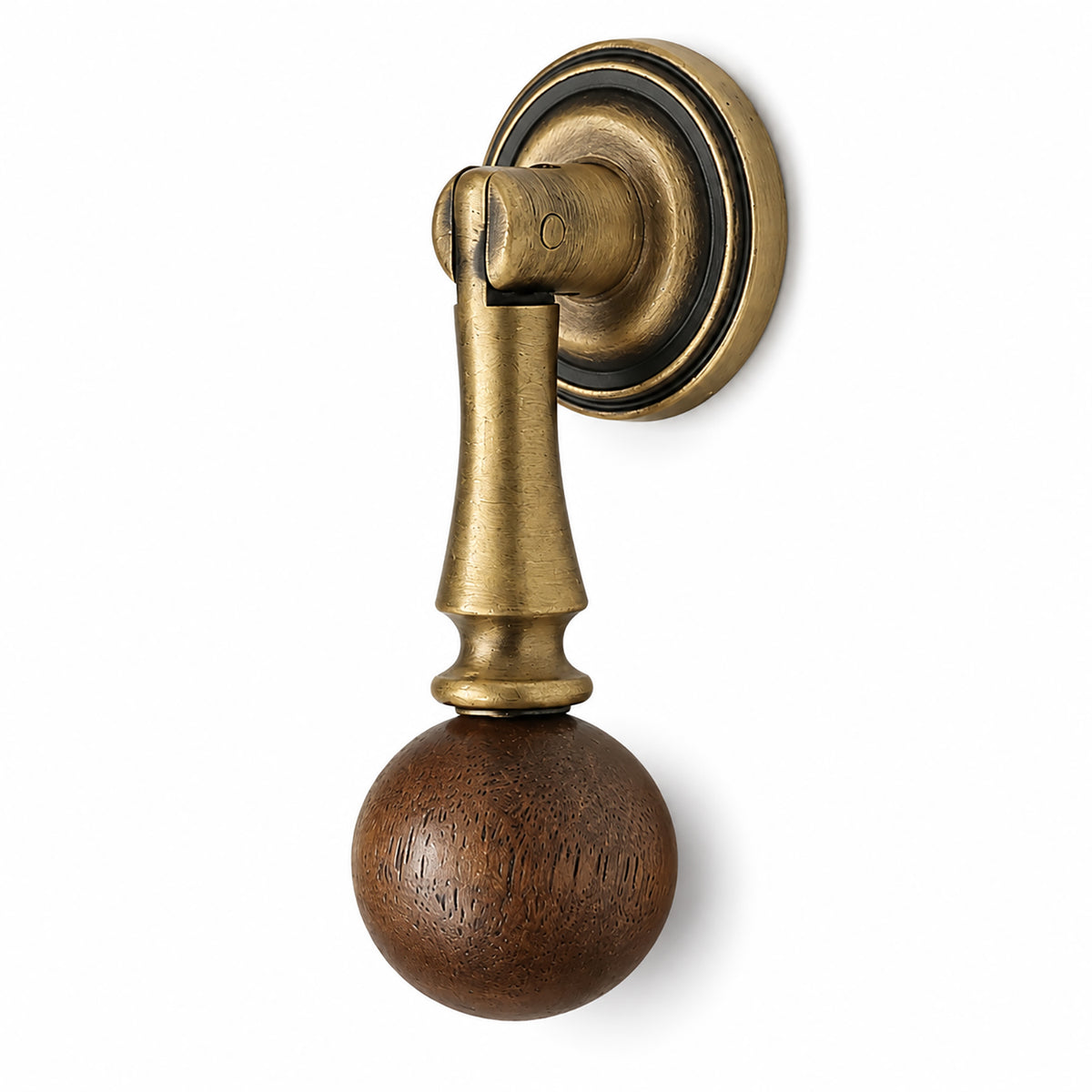 Bronze-finish drop pull with dark wood ball end, style #4 Bronze.