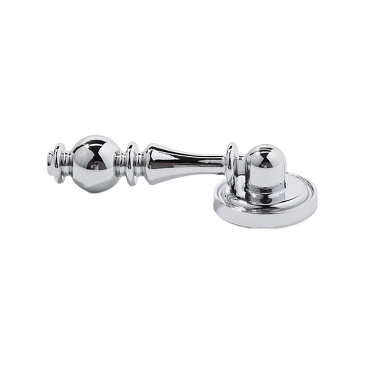 Polished chrome pendant drop pull with a round mounting plate, option No. 12.