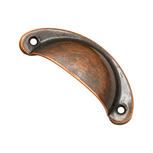 Raised-Rim Half-Moon Cup Pull in Antique Copper, angled view.