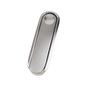 Oval silver-tone flush pull with a smooth recessed face, option No. 2, 78 mm.