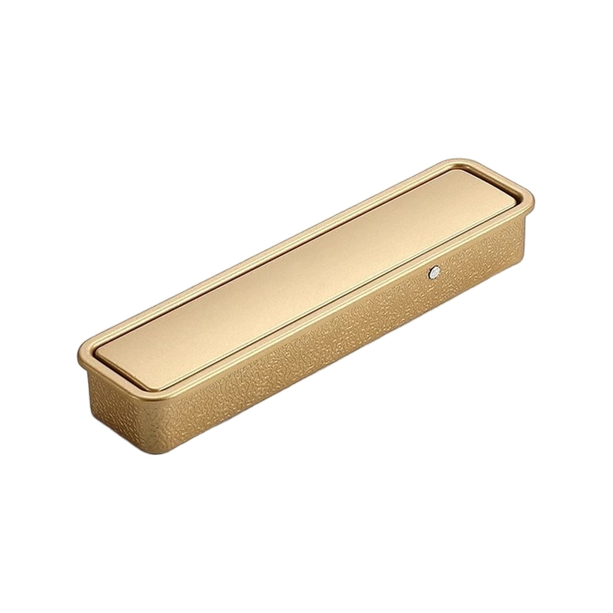 Gold-colored rectangular recessed / flush pull with a slim inset grip, 100 mm variant.