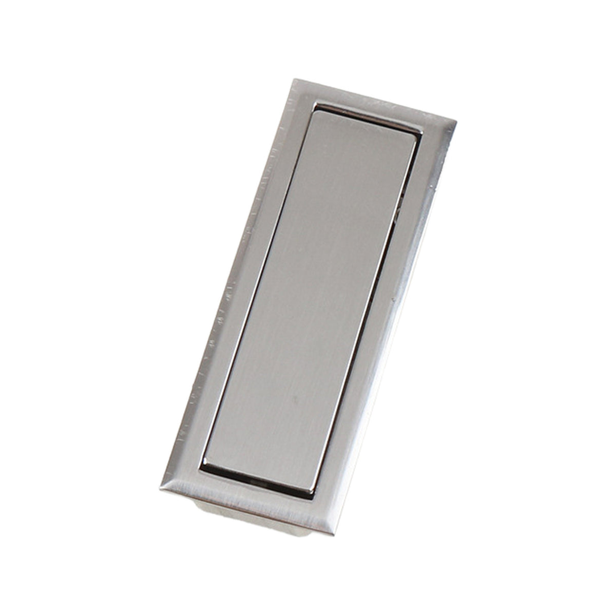 Rectangular silver-tone flush pull with an inset panel, option No. 1, 68 mm.