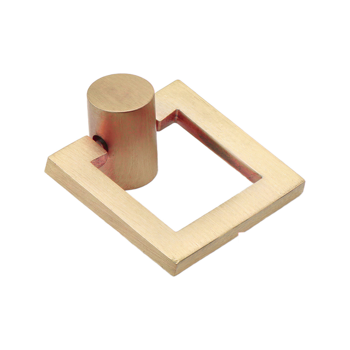 Brushed gold square hinged ring pull with a cylindrical mounting post, option No. 6.