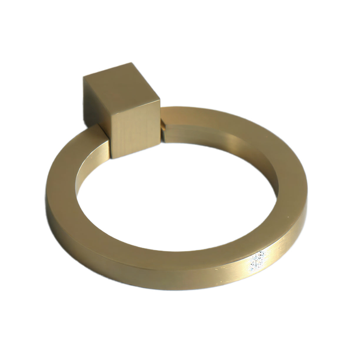 Brushed gold-tone round ring pull with a square mount, option No. 19.